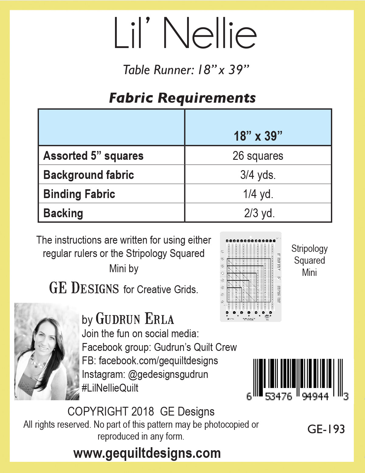 Lil' Nellie - Table runner pattern 193