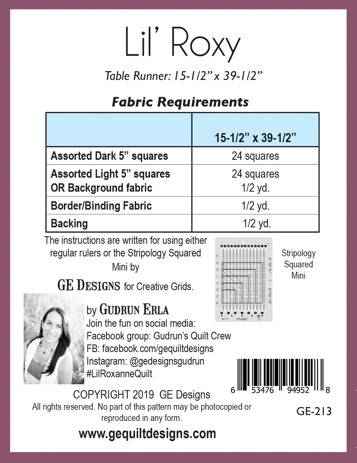 Lil' Roxy - Table Runner Pattern 213