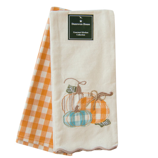 3 Plaid Pumpkins Tea Towel Set