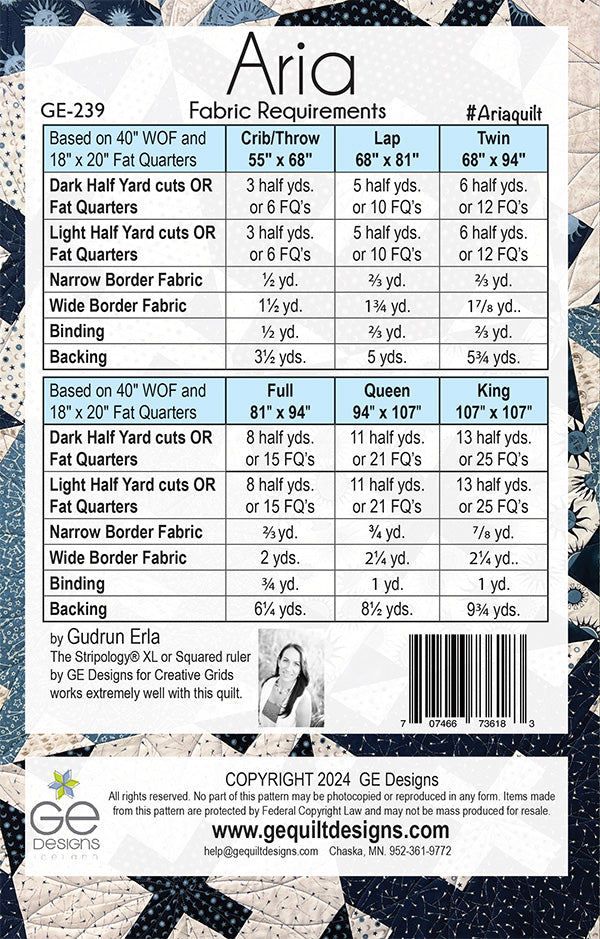 Aria - 1/2 yard or Fat Quarter Pattern 239