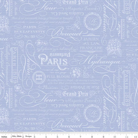 Hydrangeas in the Garden Plaid Text Blue Pearl