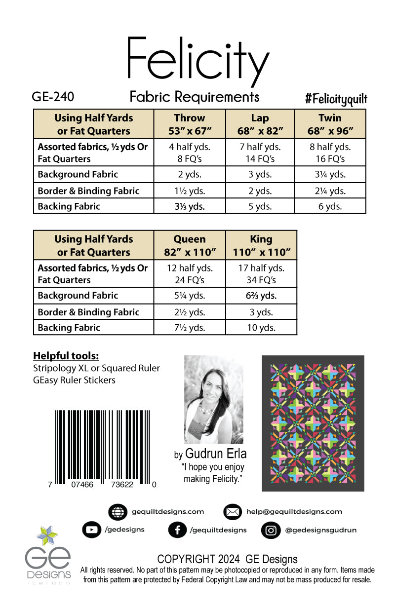 Felicity -  1/2 yard or Fat Quarter Pattern 240