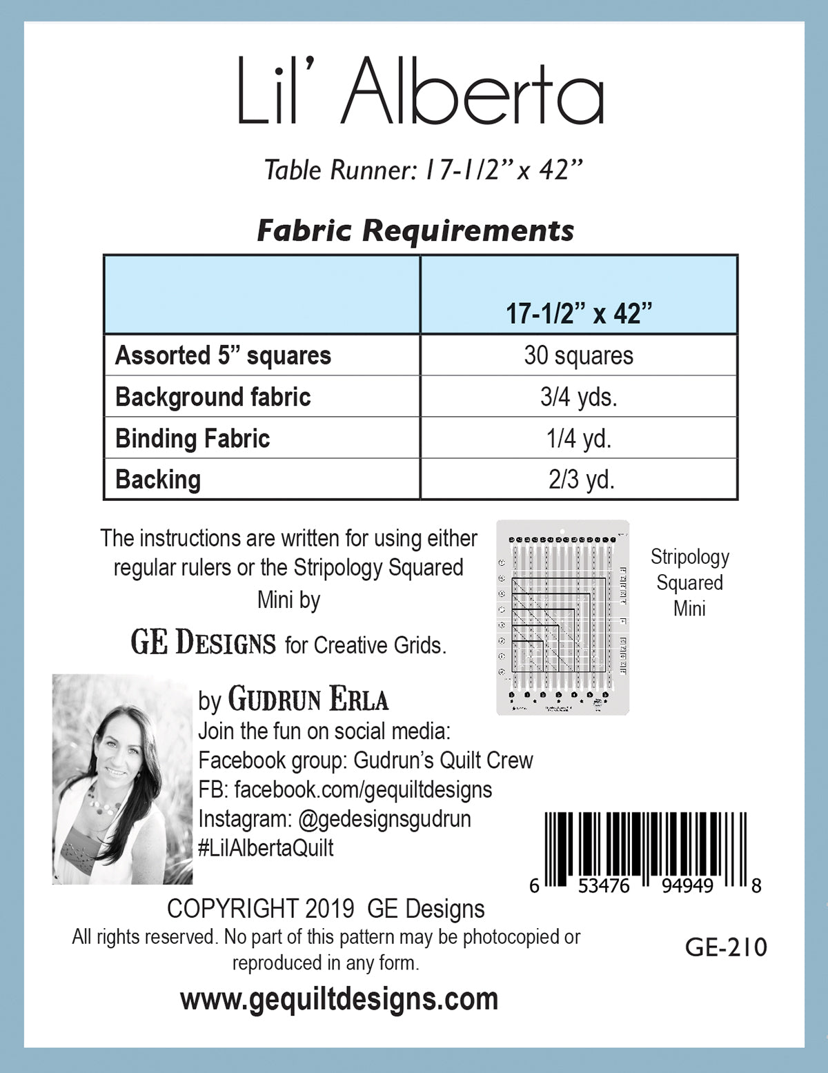 Lil' Alberta - Table runner pattern 210