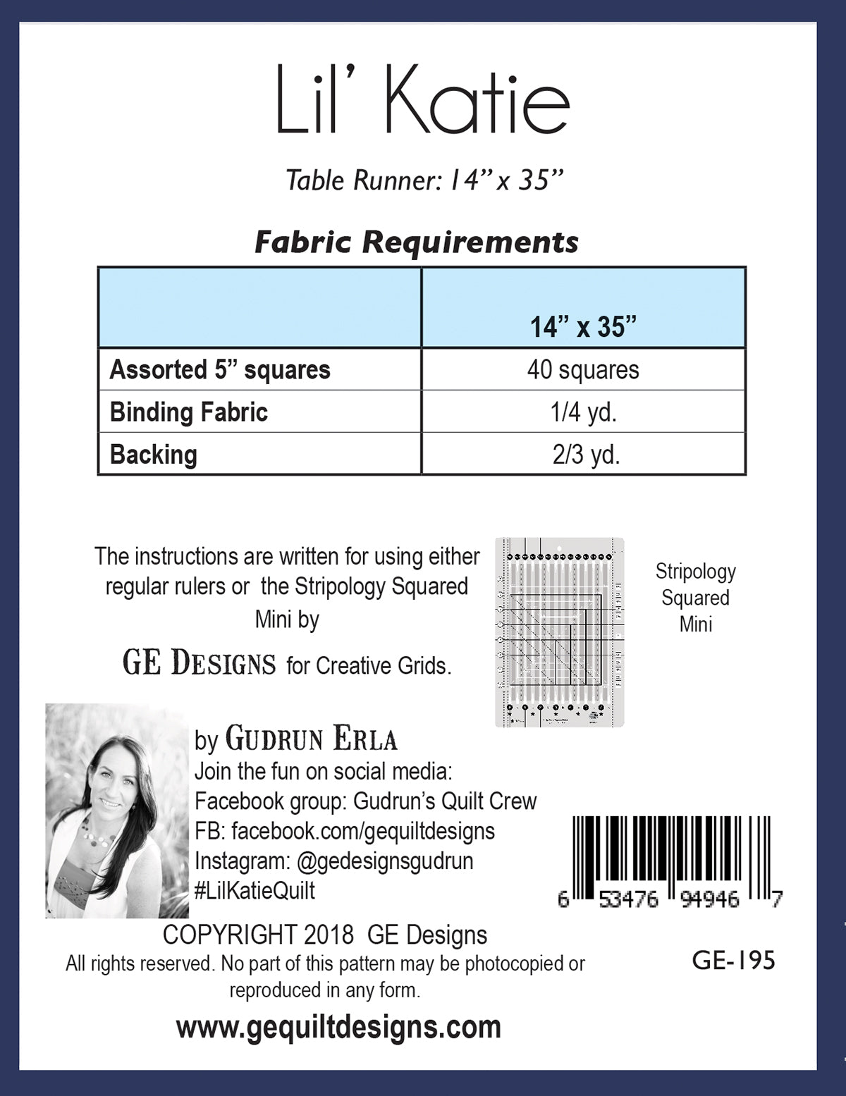 Lil' Katie - Table runner pattern 195