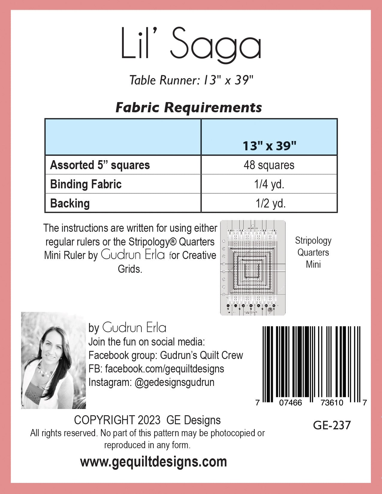 Lil' Saga - Table runner pattern 237