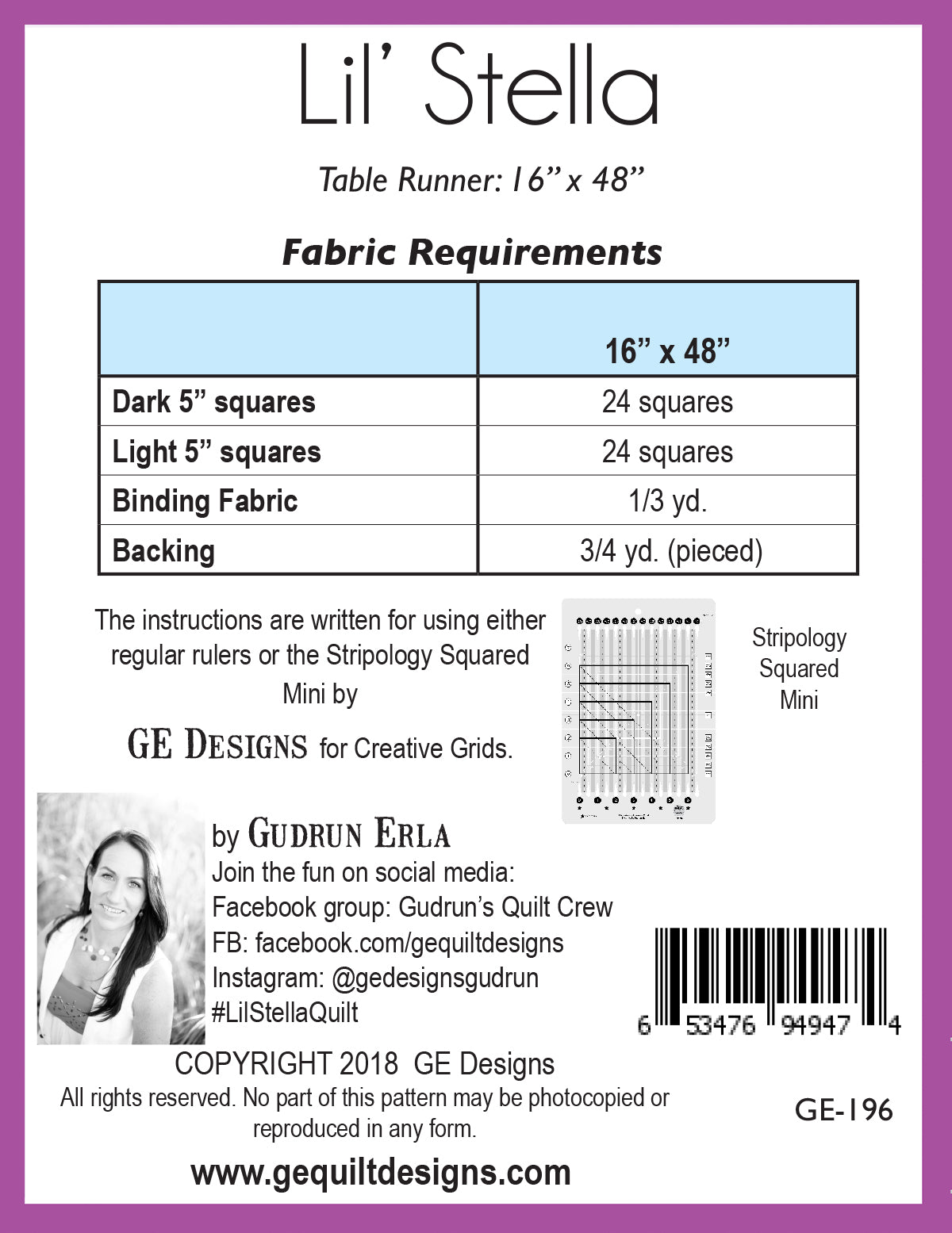 Lil' Stella - Table Runner Pattern 196