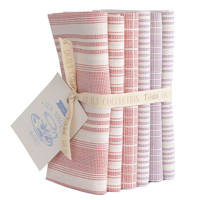 Tilda Woven Tea Towel FQB 6pc 20x22in Red Plum