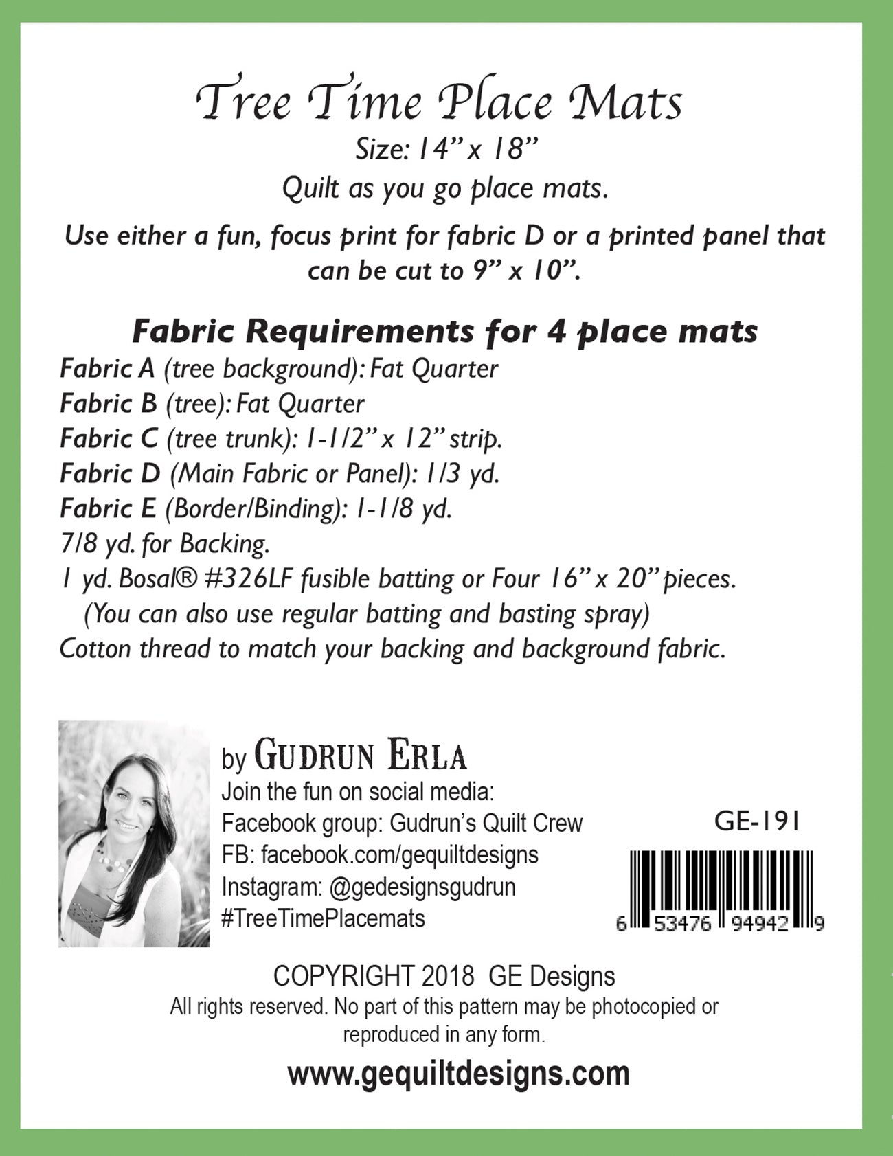 Tree Time Place Mats Pattern 191